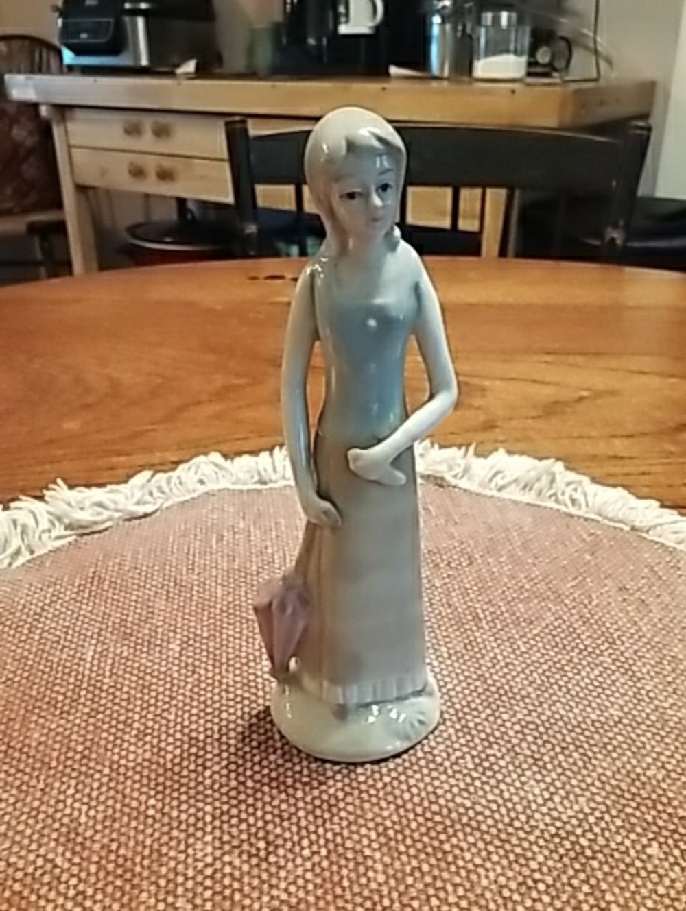 Vintage Porcelain Lady Figurine in Pale Blue and Pink